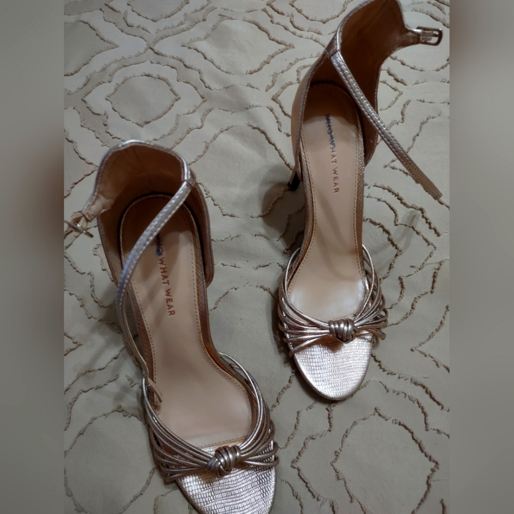 Who What Wear gold embossed snake faux leather heeled sandals
